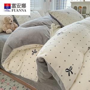 Fuanna Комплект постельного белья из 4 предметов (простыня на резинке 150 см, пододеяльник 200х230 см), велюр с начесом, принт Polka dot bow