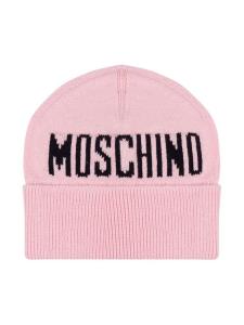 Moschino Kids шапка бини вязки интарсия с логотипом, розовый