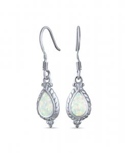 Антикварные серьги-подвески в стиле милгрейн с камеей, украшенные переливающимся белым искусственным опалом, из серебра 925 пробы, французская застежка Bling Jewelry, White