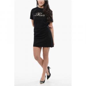 Хлопковое платье-футболка D-EGOR с тисненым логотипом Diesel, черный