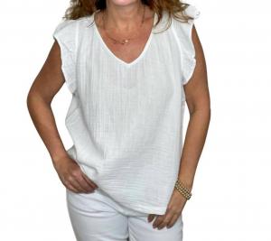 Топ из газовой ткани с оборками и V-образным вырезом белого цвета Dylan