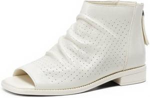 Женские ботильоны FSJ с открытым носком, расслабленные с низким квадратным каблуком, с закрученными вставками, вырезами и молнией, удобные туфли на каблуке, размеры 4-15 US, White