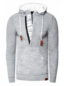 Rusty Neal Свитер с капюшоном, крупной вязки, приталенного кроя, на молнии до половины, серо-белый