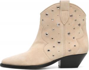 Женские замшевые ботильоны Arqa с заостренным носком, широким каблуком, вестерн-стиле с металлическими люверсами, на подъеме, модные ботинки, Beige