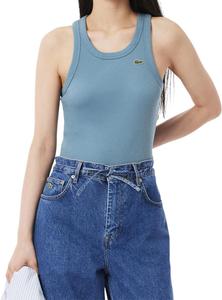 Женская футболка Lacoste с круглым вырезом, без рукавов, приталенная, классическая, Dusty Blue