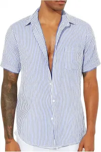 Мужская полосатая летняя рубашка Casual Button Down с коротким рукавом