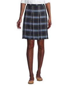 Женская клетчатая юбка-плиссе длиной до колена Lands' End, Classic navy plaid