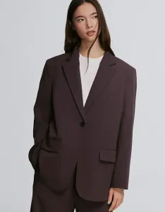 Коричневый двубортный пиджак в полоску Bershka