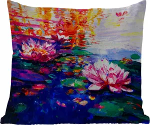 Подушка для улицы - Картина - Водяная лилия - Масляная краска - Вода - 45x45 см - Устойчива к атмосферным воздействиям - Подушка для отдыха - Фотоподушка - Декоративная подушка MuchoWow
