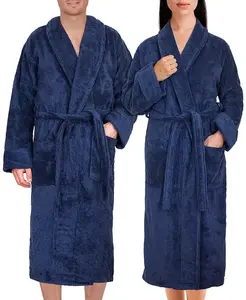 Легкий плюшевый халат с воротником-шалью American Soft Linen, синий