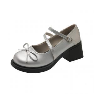 Take the Qin Женские туфли Мэри Джейн на массивном каблуке серебристые, цвет Silver