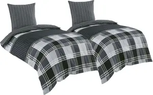 Комплект постельного белья из 4 предметов, 135x200 см, в черно-серую клетку, хлопковый перкаль, двусторонний. One-Home