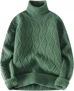 Мужской свитер с высоким воротником, свободный, вязаный