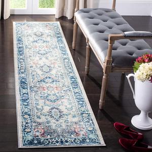 Ковер-дорожка SAFAVIEH, 61 x 366 см, Brentwood Collection - Light Grey & Blue, Medallion Distressed Design, Non-Shedding & Easy Care, идеально подходит для помещений с высокой проходимостью в гостиной, спальне (BNT811G)