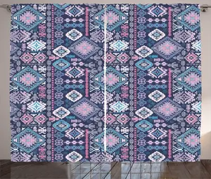 Шторы ABAKUHAUS Bohemian Vintage Rustic, Tribal Composition, универсальные ленточные шторы для гостиной с петлями и крючками, 280 x 225 см, темно-лавандовый многоцветный Abakuhaus