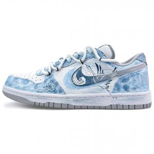 Nike Мужские низкие скейтбордные кроссовки Big Cloud Crane Green Wave, износостойкие, дышащие, белый с синим рисунком