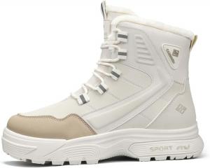 Высокие зимние и осенние теплые снежные ботинки с меховой подкладкой и хлопковой обувью Generic, бежевый