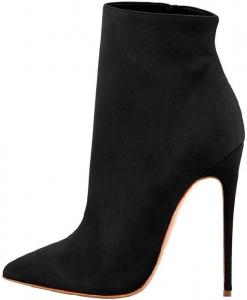 Ботильоны YODEKS для женщин, высокие каблуки, зауженный носок, короткие осенне-зимние ботинки с боковой молнией, модные однотонные кожаные ботильоны для девушек, Suede Black