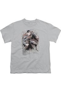 Футболка с коротким рукавом для детей "Супермен из Лиги Справедливости Америки" Gildan, серебряный