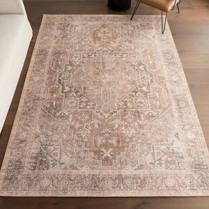 Ковер nuLOOM, 122 x 183 см, Hillstone Collection, традиционный винтажный потертый медальон, толстый и мягкий, прочный низкий ворс без линьки из смеси поли/джут, легко чистить, для гостиной, спальни