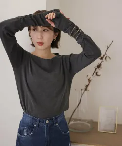 Футболка без пальцев с вырезом-лодочкой, сшитая из лоскутков, элегантный топ, блузка с длинным рукавом, рукав три четверти Pourvous, цвет Charcoal Gray