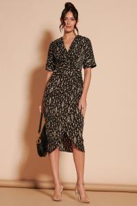 Платье миди с узором-тюльпаном и перекрученной передней частью Jolie Moi, черный