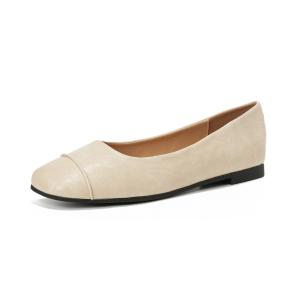 QITUMAUL Женские повседневные туфли-лодочки абрикосовые [высота каблука 1 см], цвет Apricot[Heel Height 1cm]