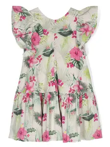 Расклешенное платье с цветочным принтом Monnalisa, бежевый