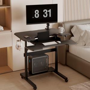 Компьютерный стол PSEAT с регулируемой высотой, черный механический с подлокотником и выдвижной полкой для клавиатуры