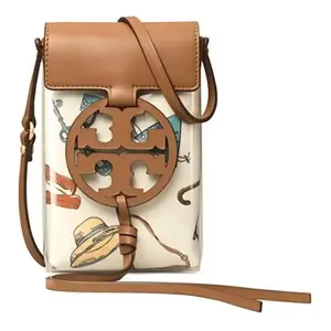 TORY BURCH Кожаный чехол для телефона мини женский белый коньяк