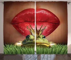 Штора в деревенском стиле Лягушка от ABAKUHAUS, детская сказка Принц, присборенная штора для спальни с петлями и крючками, 280 x 225 см, зеленый, красный, желтый