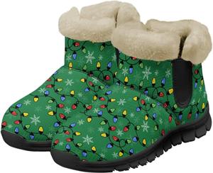 Женские зимние ботинки UNICEU, рождественские ботинки с теплой подкладкой из искусственного меха, удобные ботильоны для дома и улицы, Xmas Colorful Lights Bulb Green