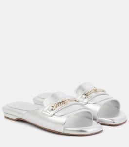 Miss MJ мюли из металлизированной кожи Christian Louboutin, Silver/Lin Silver