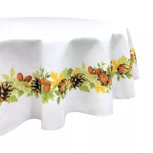 Круглая скатерть, 100% полиэстер, 90 дюймов, гирлянда из листьев сосновых шишек