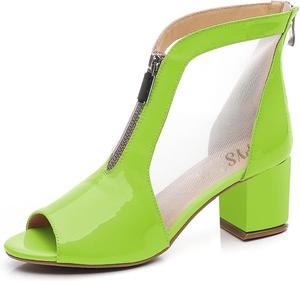 Женские летние ботильоны FYS с дышащей сеткой, открытым носком, ремешком на щиколотке, средним устойчивым каблуком, вырезами и застежкой-молнией, размер 4-15 US, Green