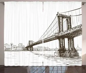 Цифровая штора ABAKUHAUS в деревенском стиле, городской пейзаж Нью-Йорка, универсальные ленточные шторы для гостиной с петлями и крючками, 280 x 175 см, коричнево-белые Abakuhaus