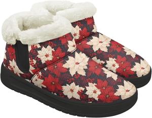 Женские зимние снегоступы с теплой пушистой подкладкой, удобные ботинки, противоскользящие, водонепроницаемые, для улицы, с черной подошвой, размер 6-13.5 Quxjehoe, Poinsettia