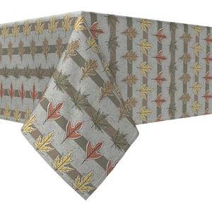 Прямоугольная скатерть, 100% хлопок, 60х120 дюймов, «Осенние листья в полоску».