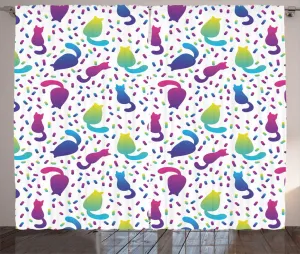 Штора ABAKUHAUS в деревенском стиле с изображением животных, красочные абстрактные мотивы кошек, универсальные ленточные шторы для гостиной с петлями и крючками, 280 x 225 см, белый многоцветный Abakuhaus