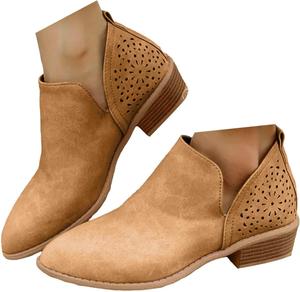 Женские короткие ботильоны на низком каблуке, ковбойские ботинки с западным вырезом и перфорацией для женщин, повседневные массивные ботинки-слипы с вырезами по бокам, V-образным вырезом, для отдыха, пляжа и путешествий Generic, Brown