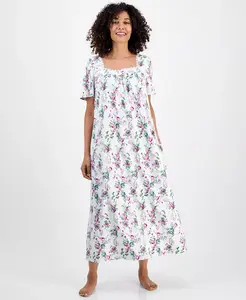 Женская хлопковая ночная рубашка с короткими рукавами и кружевной отделкой Charter Club, белый