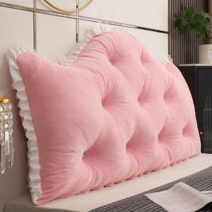 Generic Мягкий флисовый подголовник с пуговицами и съемным чехлом для двуспальной кровати Pink