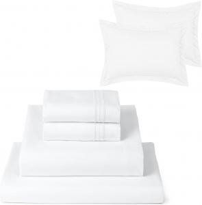 Mellanni Комплект постельного белья роскошный, для отелей, белый, размер Queen (152x203 см), в комплекте простыня, пододеяльник и 2 наволочки с каймой 5 см