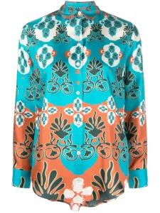 Шелковая рубашка с узором PAULA, синий