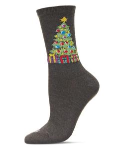 Женские рождественские носки с рисунком елки и подарков MeMoi, Charcoal heather