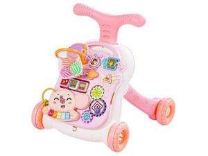 Развивающие ходунки, Музыкальный толкатель, Бело-розовый столик. DK