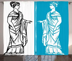 Штора Венера из коллекции ABAKUHAUS в деревенском стиле, Гречанка в длинной тунике, для спальни, со сборками, петлями и крючками, 280 x 225 см, сине-черный Abakuhaus