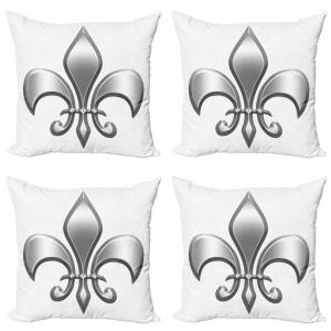 ABAKUHAUS Fleur De Lis Набор чехлов на подушку (4 предмета), Лилия, современная двусторонняя цифровая печать, 50 см x 50 см, бело-серый