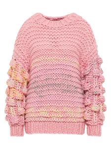 Женский вязаный свитер розового цвета с разноцветными вставками myMo