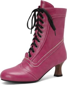 Женские байкерские сапоги с маленьким каблуком, круглым носком и широкой посадкой Renessmi, Rose-Red 4